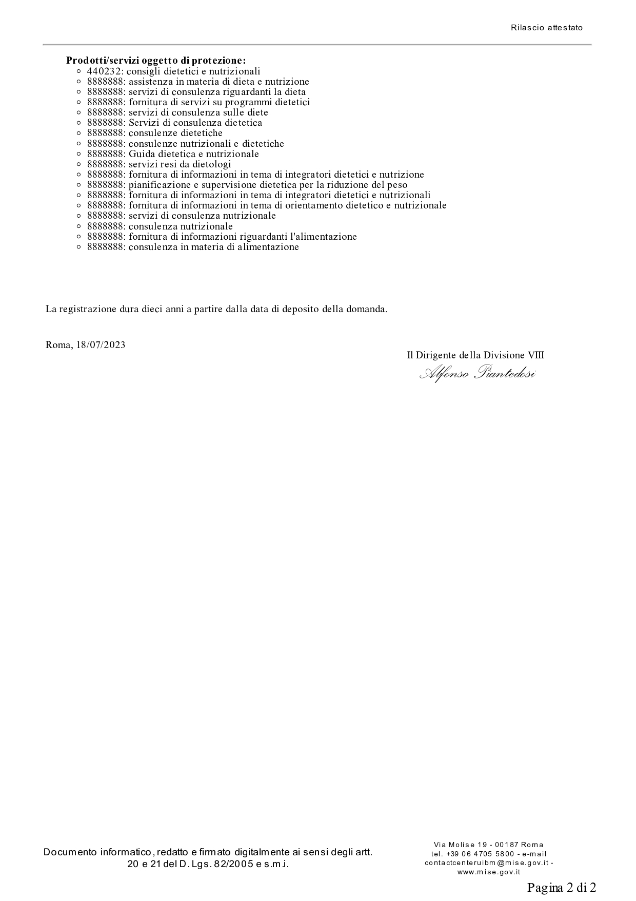 Attestato di registrazione del marchio Metodo FESPA (2)
