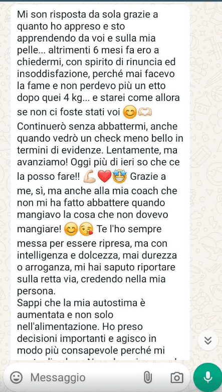 Messaggio reale di una cliente del Metodo FESPA